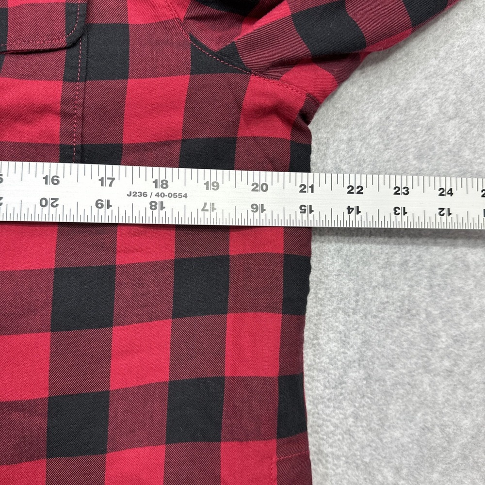 LL Bean Fleece Lined Flannel Hoodie Women Small Red Buffalo Plaid Cozy Shacket - Picture 9 of 13